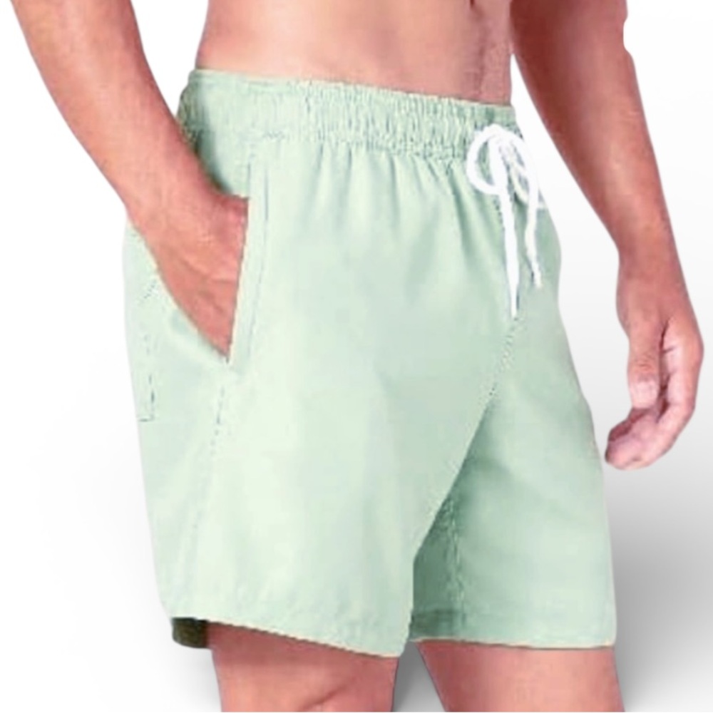 George Men’s Drawstring Shorts Side Slit Pockets Size L 36-38 Mint Green EUC